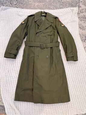 Military-Style Olive Green Double-Breasted Trench Coat